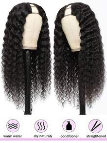 V Part Wig Human Hair Deep Wave Upgrade Glueless U Part Human Hair Wig 180% Density No Leave Out No Sew In Full Machine Made V Part Wig For Women Beginner Friendly Natural Black - Natural Black - View 3
