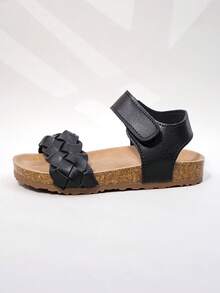 2025 Summer Fashion Girls' Roman Braided Sandals, Strap Design, Breathable, Foot Protection, Anti-Slip Lightweight Cork Sole (Sole Color Random) - Black - View 4