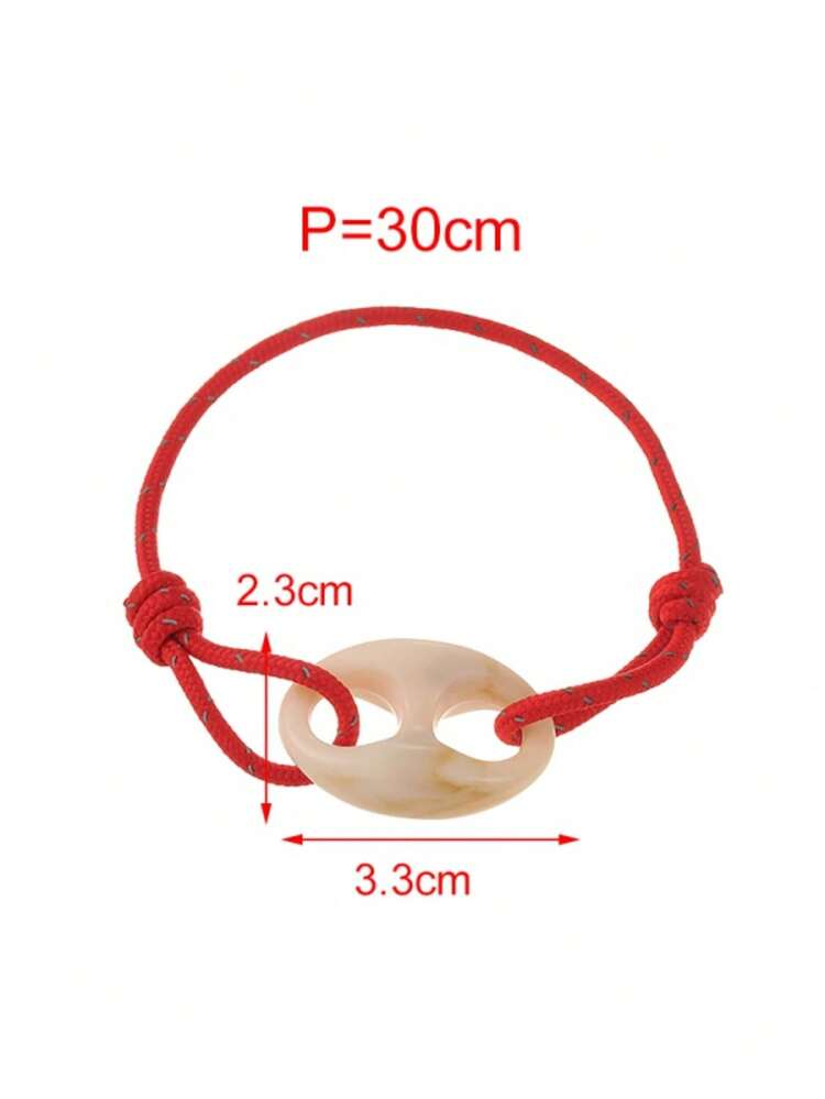 1 件简约时尚夏季叠层铜树脂猪鼻子涤纶手链，女士款，尺寸可调节，适合日常佩戴、休闲外出和海滩度假；是情人节、生日派对和母亲节的理想礼物。 - 豬鼻手繩 - 查看 4