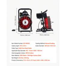 Drain Cleaner Machine 75 FT X 3/8 Inch, Sewer Snake Auger Manual Feed With 4 Cutters & Air-Activated Foot Switch For 2" To 4" Pipes - 75 FT X 3/8 Inch - View 7