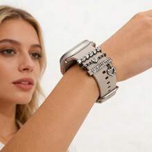 1 Bộ nhẫn trang trí bằng hợp kim kẽm pha lê hình trái tim dành cho nữ, phụ kiện trang trí đồng hồ thông minh, tương thích với dây đeo đồng hồ Apple bằng silicon 38mm, 40mm, 41mm, 42mm, 44mm, 45mm, 49mm - Hoa hồng vàng - Xem 12