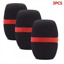 3pcs/Set Microphone Windscreen Cover, Thickened Microphone Sponge Windshield, KTV Microphone Anti-Wind Foam - Waistline Microphone Cover 3pcs Black - View 2