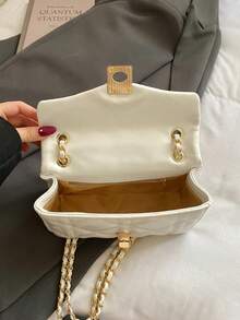 New Fashion Women's Quilted Woven Metal Chain Small Square Bag, Metal Clasp Closure, Minimalist Commuter Versatile Shoulder & Crossbody Bag - Multicolor - View 10