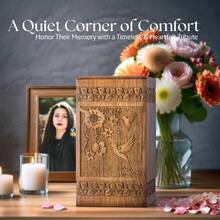 Handcarved Wooden Cremation Urn For Human Ashes - Tree Of Life Design, 250 Lbs Capacity, Suitable For Adult Men And Women - Decorative Funeral Urn Box And Casket - Hummingbird-rosewood - View 6