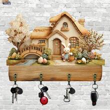 1pc Colorful Wooden House Key Holder Decor With Rabbit, Egg And Flower Patterns, Suitable For Easter Decoration, Home Decor, Key Hanging And Bathroom Use - Multicolor - View 14