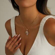 Women Pendant Necklaces - Silver Mixed-color Leaf Necklace - View 2
