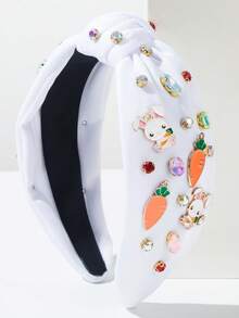 1pc Solid Color Fabric Easter Element Hair Hoop, Korean Style Minimalist Faux Pearl Rabbit Decor Accessory, Sweet & Cute Holiday Essential Hair Band, Versatile Easter Festival Matching Hair Accessory Hair Band,Summer,Travel - FG12-white Carrot Rabbit - View 4