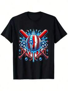 Baseball Lifestyle 101 Youth, Ropa Para Niños, Boys' Patriotic Baseball Drip Ice Cream 4th Of July T-Shirt Gifts For Boys Girls Kids YYQ 220g Baseball Gifts For Boys - 黑色 - 查看 1