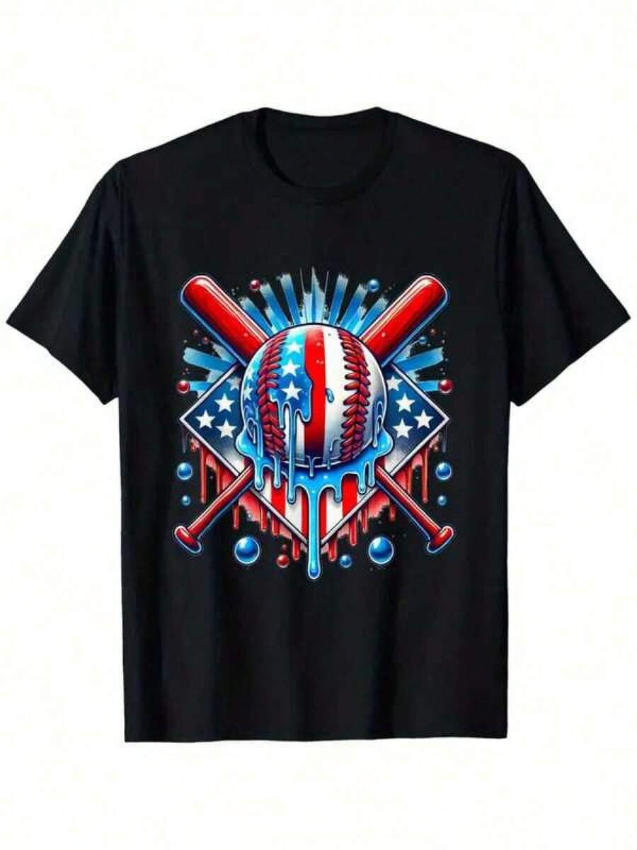 Baseball Lifestyle 101 Youth, Ropa Para Niños, Boys' Patriotic Baseball Drip Ice Cream 4th Of July T-Shirt Gifts For Boys Girls Kids YYQ 220g Baseball Gifts For Boys - 黑色 - 查看 1