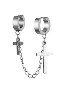 1件装男女通用朋克十字流苏耳环 - 多功能金属哥特式耳夹/耳钉，嘻哈时尚饰品 - 黑色 - 查看 9