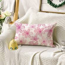 1PC Spring Pink Striped Small Daisy Pillowcase, 12 X 20 Inch Floral Summer Sofa Cushion Cover, Single-Sided, Pillow Insert Not Included - Pink - View 1