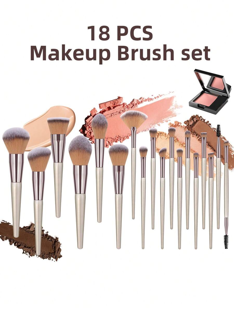 18pcs Daily Travel Portable Makeup Brush Set - Multicolor - View 1