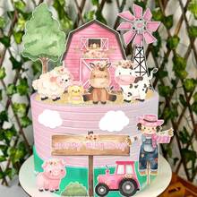 25 Stück rosa Bauernhof Kuchendekoration, Bauernhof Tier Kuchendekoration, Geburtstags Party Zubehör, Kuh Geburtstags Party Zubehör, Bauernhof Thema Feier oder jede rustikale Veranstaltung mit eleganter Kuchendekoration, umfassender Set bietet verschiedene dekorative Elemente um Blumenarrangements und mehrstöckige Kuchendesigns an die Bauernhof Szenerie anzupassen - Bauernhof - Übersicht 7