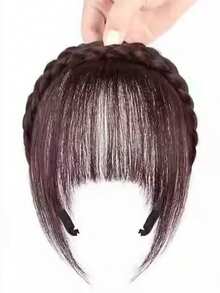 Wig Braid Headband With Bangs, Realistic Natural Bangs To Cover White Hair, Invisible Seamless Bangs Wig, Fishbone Braid Headband With Full Air Bangs, HA2871 - Multicolor - View 11