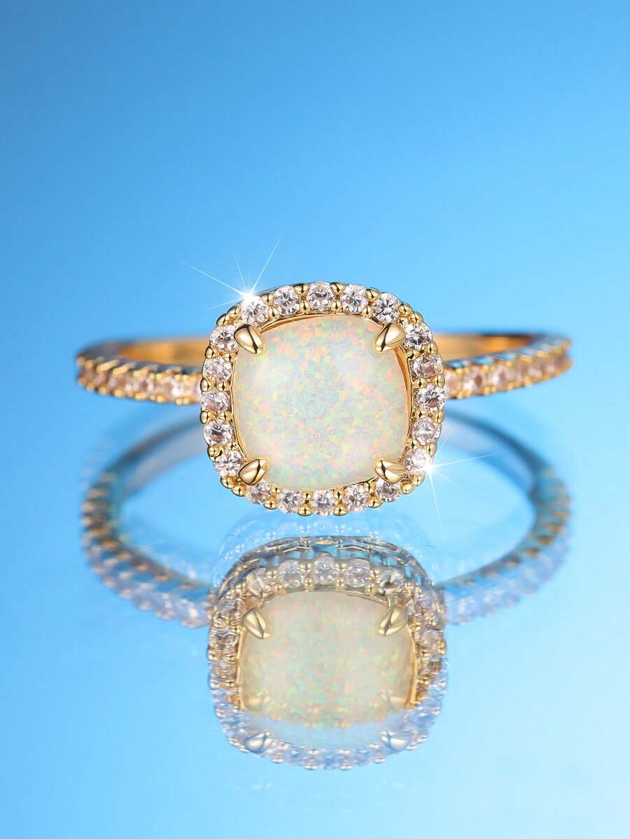 1 chiếc nhẫn kiểu công chúa thanh lịch, đính đá Cubic Zirconia trắng và mạ vàng, sang trọng, thích hợp cho đám cưới, tiệc tùng, đeo hàng ngày và mọi mùa. - Vàng - Xem 1