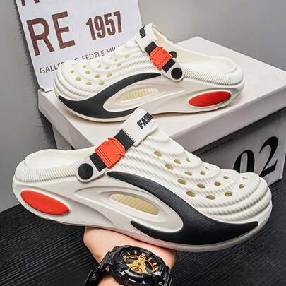 2026 Nuevas sandalias de color con diseño calado, diapositivas deslizantes transpirables para hombres, con suela gruesa y sensación cómoda de "pisar excrementos", sandalias de playa de una sola pieza con estilo exterior antideslizante y resistente a los olores, sandalias de playa con estilo deslizante, zapatos blancos de alta gama, sandalias de playa antideslizantes y resistentes a los olores