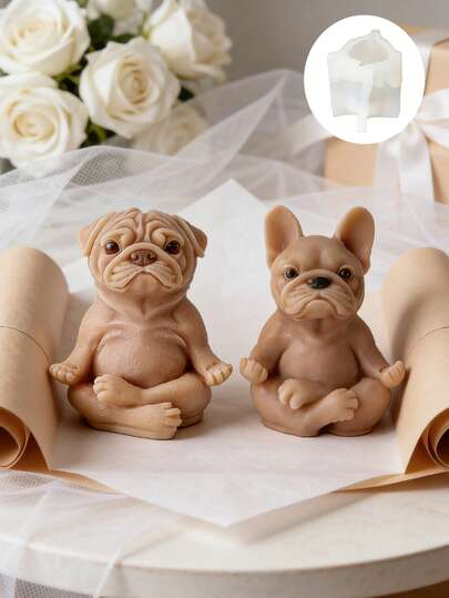 1个快乐狗狗硅胶模具，可爱法国斗牛犬和巴哥犬硅胶模具