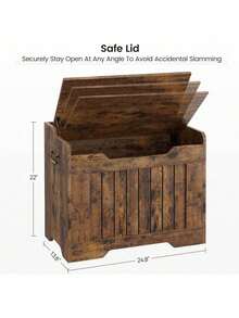 Cesta de almacenamiento madera con tapa, Caja de juguetes madera para niños y niñas, Caja de juguetes madera para niños grandes, Banco de almacenamiento con bisagra de , Baúl almacenamiento para la entrada, Sala de estar, Dormitorio, Sala de juegos. - 24,8 pulgadas - Marrón óxido - Ver 2