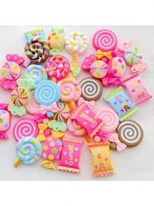 30pcs/Set Cute Mixed Resin Candy Flat Back Charms, Slime Making Supplies For DIY Crafts, Scrapbooking, Party Favors, Halloween Candy Party Decor, Christmas Home Wall Decoration (Random Color & Style) - Multicolor - View 5