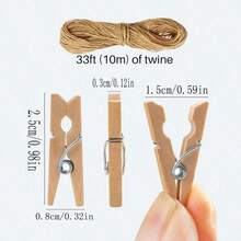 Pinzas de ropa de madera en miniatura con cuerda de yute, pinzas de ropa pequeñas para manualidades y proyectos de fotos DIY - A - Ver 4
