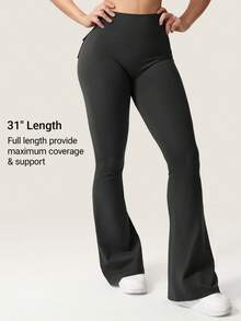 YEOREO Flare Leggings With Pockets For Women Butt Lifting Gym Yoga Leggings Flare Leggings Joggers For Women Summer Clothes For Women - 黑色 - 查看 2
