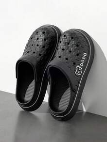 春夏EVA软底镂空拖鞋，男士户外熊纹透气一脚蹬凉鞋，浴室钓鱼休闲鞋 - 黑色 - 查看 7