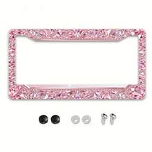 2D Plane, 1 Exquisite Pink Diamond Metal License Plate Frame |   Suitable For American And Most International Vehicles, Includes Mounting Screws, Car Decoration Accessories, Perfect Christmas Gift - 12x6inch,Car Must Haves,Car Decor,Car Cover,Car Acessesories>Essentials,Car Picks,Gifts - Multicolor 12.2x6.3inch/31x16cm - View 6