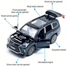 Alloy Off-Road Car Model Toy With Light & Sound, Die-Cast Metal Racing Car Vehicle Model, Pull Back Action Car Toy, Durable Alloy Body Simulation SUV Sports Car Model, Detailed Interior Collectible Car Figure, Mini Vehicle Model Display Ornament - Multicolor - View 3