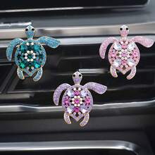 1/2/3pcs Alloy Rhinestone Colorful Gemstone Turtle Car Air Vent Clip Decor, Cute Car Interior Fragrance Clip - Multicolor - View 9