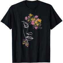 Minimalist Watercolor Floral Female Face Art Print T-Shirt, All Seasons, 220g Pure Cotton, Single-Sided Print, Crew Neck, Short Sleeve, Unisex Top, Undershirt, Retro Style, Loose - 座標 3 - 查看 6