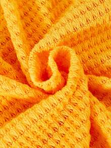 2pcs/Set Girls' Summer Outfit, Made Of Yellow Waffle Knit Fabric, Round Neck Short Sleeve T-Shirt With 3D Crochet Decor, Suitable For Spring And Summer Wear - Yellow - View 10