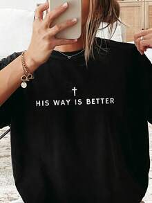 His Way Is Better Christian Shirt Comfortable Color Cute Christian Merch Jesus Shirt Simple Christian Faith Gift For Teenagers Christian Clothing - 黑色 - 查看 10