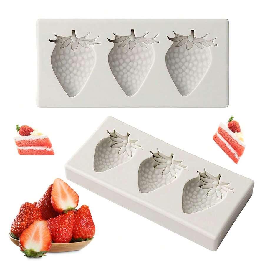 1个草莓形硅胶果冻模具 - 可重复使用，不粘，适用于自制甜点、果冻、布丁、巧克力和糖果制作 - 彩色 - 查看 1