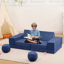 Sofá infantil modular de espuma convertible, 12 unidades, ideal para sala de juegos, sofá para niños pequeños y niñas - Azul Marino - Ver 7