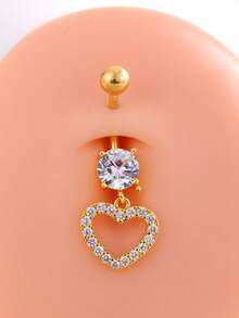 6pcs Set Copper Micro-Inlaid Butterfly Round Navel Rings, 316 Stainless Steel Sparkling Zirconia Navel Piercing Jewelry, Suitable For Daily Wear - Yellow Gold - View 4