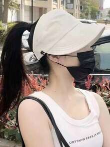 1 chiếc mũ chống nắng gấp gọn thoáng khí dành cho nữ, thiết kế vành rộng, chống tia UV, có lỗ để buộc tóc đuôi ngựa. - Nhiều màu - Xem 4