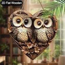 1/2件装心形木质猫头鹰墙饰，饰有花卉图案，适用于家居、办公室、门廊、乡村等场所，2D悬挂式装饰，是馈赠亲朋好友的完美礼物。 - 多色-木板-麻繩 - 查看 7
