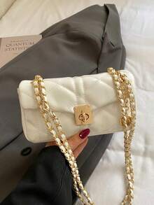 New Fashion Women's Quilted Woven Metal Chain Small Square Bag, Metal Clasp Closure, Minimalist Commuter Versatile Shoulder & Crossbody Bag - Multicolor - View 6