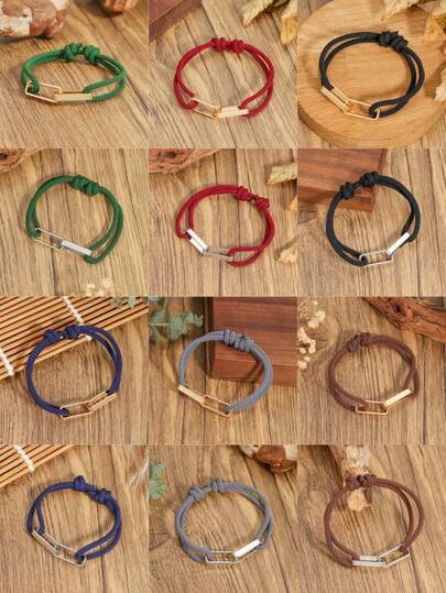 Vòng tay dây khóa hình chữ nhật tối giản dành cho nam và nữ - Vòng tay nhiều màu sắc phong cách Boho, vòng tay đôi có mặt dây chuyền, quà tặng trang sức
