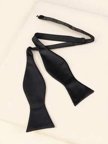 1条男士缎面领结，可调节双款领带，适合婚礼、派对和日常穿着 - 黑色 - 查看 4