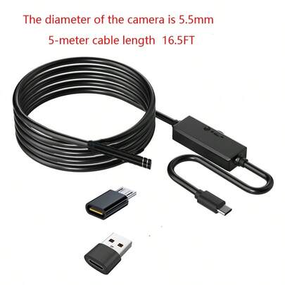 5.5mm Diameter Waterproof IP67 Type-C Android Smartphone & Computer High Definition Industrial Endoscope Camera, 5m Cable, Support Photo & Video Capture, Suitable For Automotive And Industrial Pipe Inspection