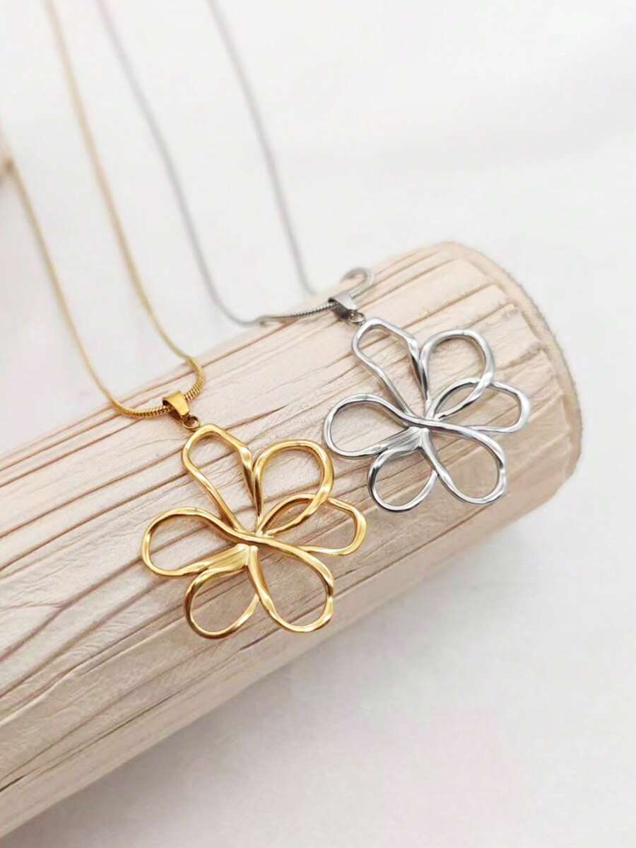 1 chiếc dây chuyền mặt dây chuyền hình hoa rỗng tối giản bằng thép không gỉ, mạ vàng 18K, trang sức thanh lịch bất đối xứng dành cho nữ. - Nhiều màu - Xem 1