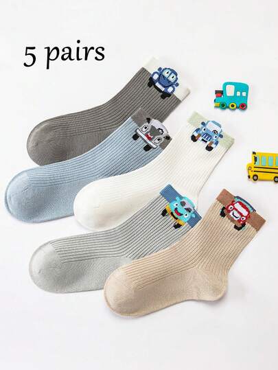 5 pares de calcetines de media caña con estampado de autos de dibujos animados para niños de 1 a 16 años, calcetines transpirables y resistentes al olor para niños, calcetines de punto para niñas, adecuados para la escuela, la vida diaria y los deportes