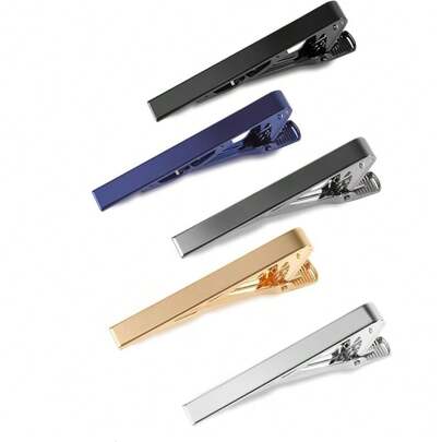 Vivinin 5P Tie Clips For Men 5 Different Color Tie Bar Stainless Steel Tie Clip For Business Wedding Anniversary Father's Day Gifts And Daily Life