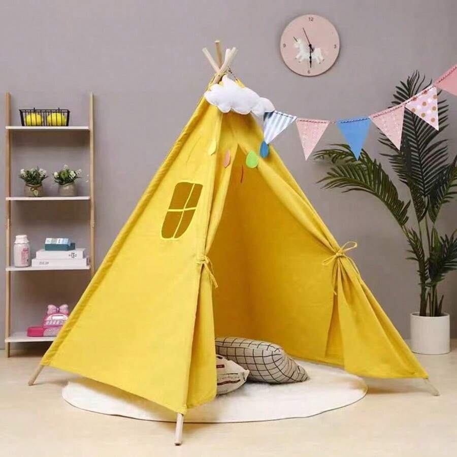 Large Yellow Teepee - 3 Sizes (135/160/180cm), Polyester, Foldable Play Tent, Suitable For Boys & Girls, Home Decor & Photography Props - A - View 1