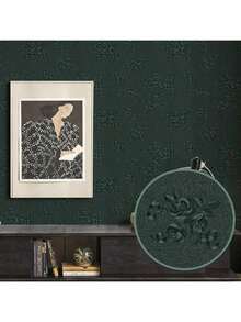 1 Roll Romantic Rose Embossed Wallpaper, 45cm*100/300/500cm, Thickened Wear-Resistant For Living Room, Bedroom, Entrance, Balcony, TV Background Wall, Self-Adhesive - Green Rose Pattern - View 2