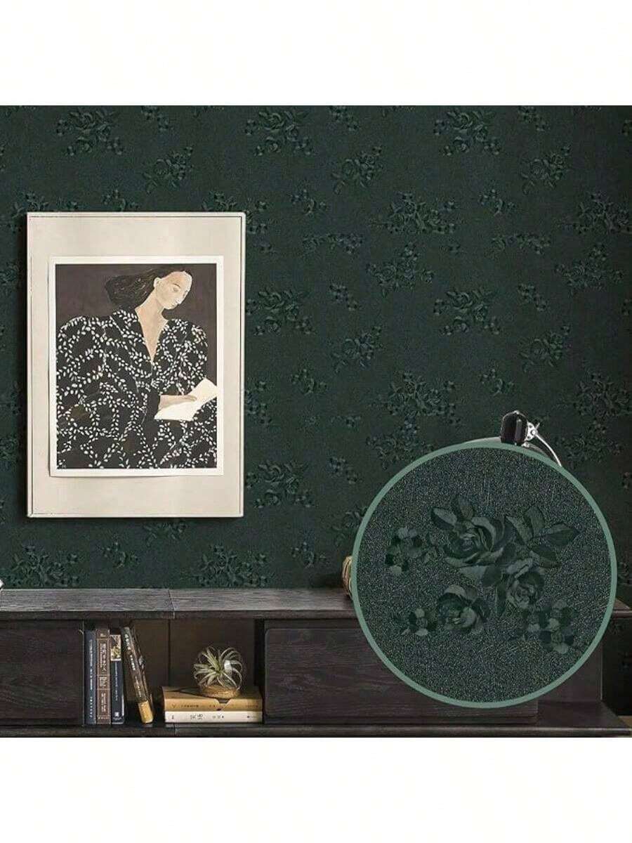 1 Roll Romantic Rose Embossed Wallpaper, 45cm*100/300/500cm, Thickened Wear-Resistant For Living Room, Bedroom, Entrance, Balcony, TV Background Wall, Self-Adhesive