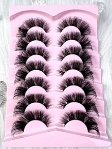 7 Pairs/Pack DD Curl Russian False Eyelashes, Thick Curled Fluffy, 3D Faux Mink Lashes, Cat Eye Effect, 8D Lengthening & Volumizing Lashes, Lift Eyes, Extend & Thicken Lash Tips, Create Delicate Makeup - Black - View 6