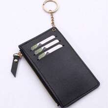 Zipper Card Holder With Keychain, Suitable As Gift For Boyfriend - Black - View 4
