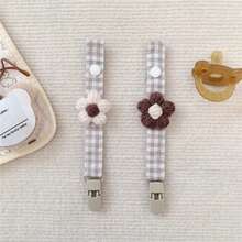 1个布艺格纹花卉塑料奶嘴夹，婴儿奶嘴带固定器 - 布藝小花朵奶嘴鏈 - 查看 3